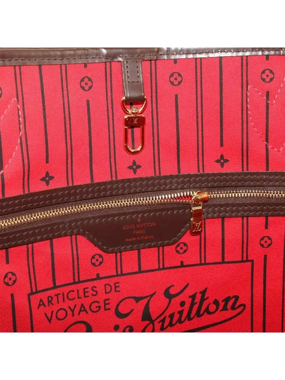 Louis Vuitton Damier Neverfull MM Tote Ebene Cerise Brown